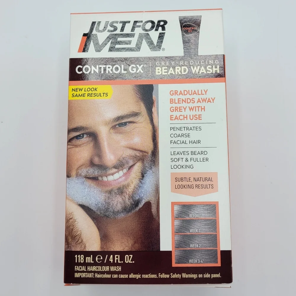 Just For Men Control GX Grey Reducing Beard Wash Shampoo, 4 fl oz Gradual Color
